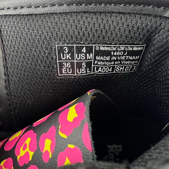 Dr Martens 1460 Pink Leopard Women's Size 5 Boots Smooth Leather Black Yellow - Picture 6 of 11